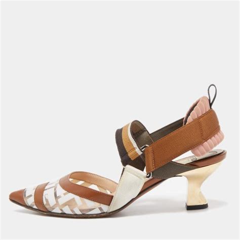 fendi brown leather slingbacks